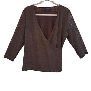 Jones New York Wrap Sheer Brown Leopard Print Blouse Size Large